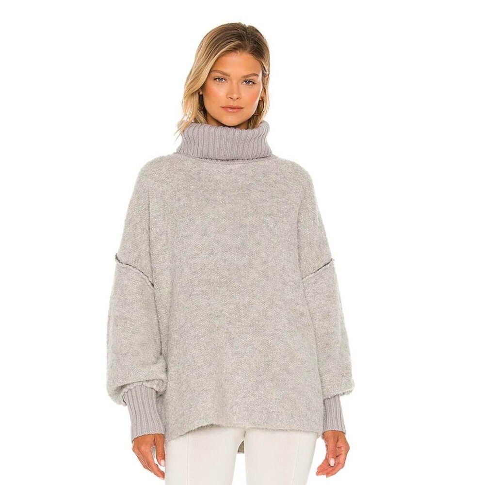 Free People Milo Pullover S Oversized Grey Turtleneck Sweater Soft